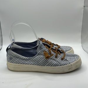 Sperry Top Sider Memory Foam Slip On Shoes Loafers Blue White Striped Womens 6 W